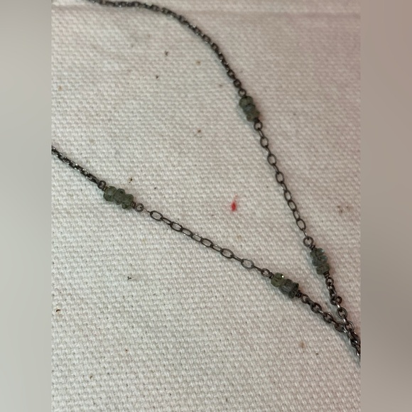 18k & Sterling Silver Necklace with gray-green sapphire beads and etched quote - Picture 3 of 12